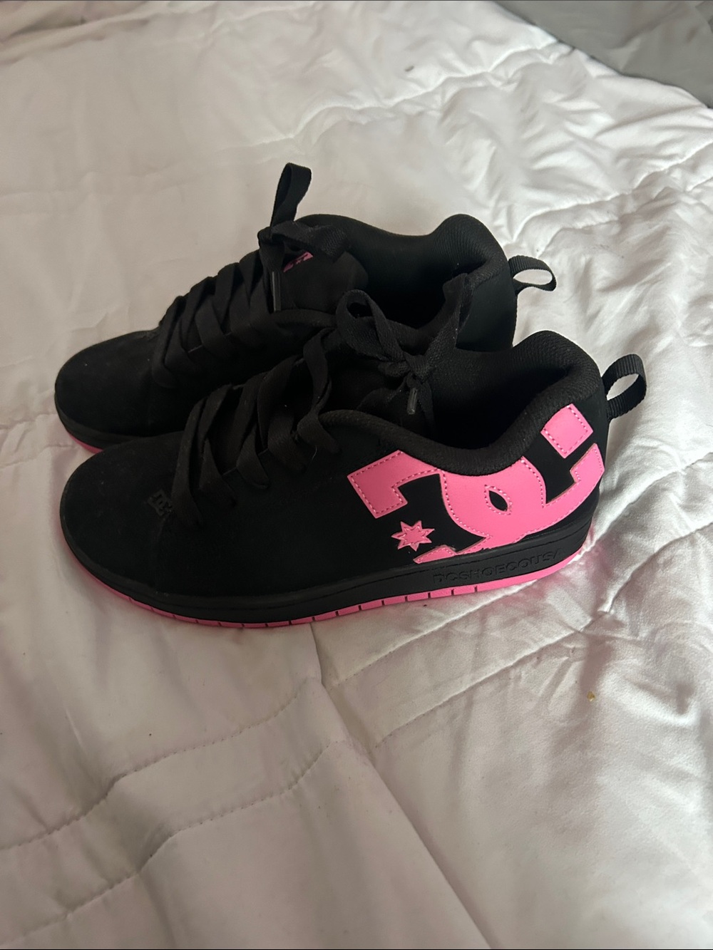 NWOT DC Kids Black Sneakers with Pink Logo Accents